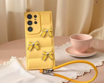 Puffer Jacket Bowknot Case for Samsung Galaxy | Wrist Strap Cover