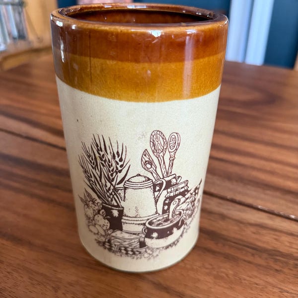 Vintage Enesco Ceramic Kitchen Utensil Holder 1970s country kitchen harvest wheat