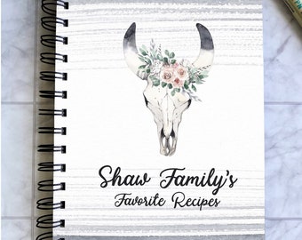 BOHO Skull Favorite Recipes - Personalized Hardcover Recipe Journal - Spiral Bound - with optional divider tabs