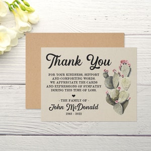 Cartes de remerciement funéraire personnalisées - Cactus - Sympathie Merci Cartes de notes de deuil - Écologique