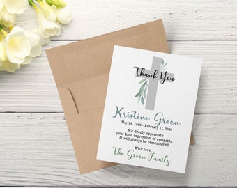 Personalized Funeral Acknowledgement Cards - Cross - Sympathy Thank You Bereavement Flat Notecards - Eco Friendly