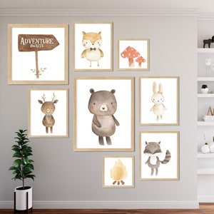 Adventure Awaits in the Woods - Baby Woodland Animals - Set of 8 Prints - Boys NURSERY Playroom Wall Art - Digital Printable File
