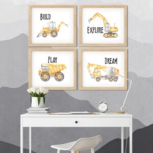 Construction Machines - Build Explore Play Dream - Set of 4 Prints - Boys NURSERY Wall Art - Digital Printable File