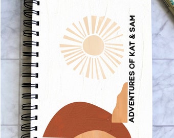 Travel Log Book - Desert Sun Gouache Abstract - Gepersonaliseerd - Bucket List - Adventure Memories - Scrapbook - Hardcover Spiral Bound Journal