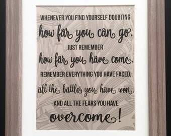 Inspirational Quote - How Far You Can Go Remember How Far You Have Come - Wall Art Decor - Graduation Gift - Eco - Recycled - Typography