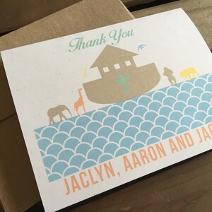 Noah's Ark Bedankkaarten - personaliseren - verjaardag doop babydouche - CUSTOM - Modern - gerecycleerde - Eco - Set van 20 Dubb