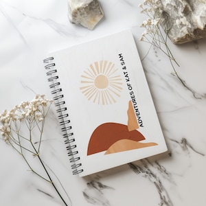 Travel Log Book - Desert Sun Gouache Abstract - Personalized - Bucket List - Adventure Memories - Scrapbook - Hardcover Spiral Bound Journal
