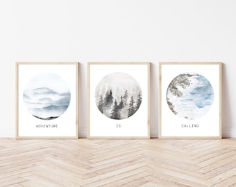 Adventure is Calling Set of 3 - Mountains, Forest, Ocean Travel - 8x10 or 16x20 PRINTS - DIGITAL Download Printable FILE