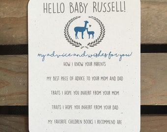 Llama Baby Shower Advice and Well Wishes Cards - CUSTOM - Girl - Boy - Gender Neutral - Wreath - Recycled - Eco Friendly - DIGITAL File