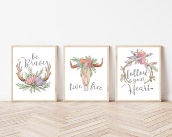 BOHO - Live Free, Be Brave, Follow Your Heart - 8x10 Prints - Girls Room - DIGITAL Download Printable FILE