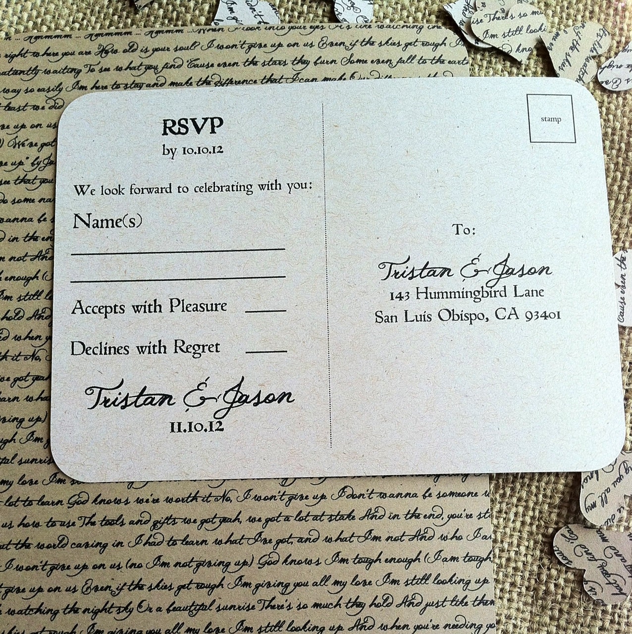 RUSTIC Wedding Invitation Lyrical Love Collection Song | Etsy