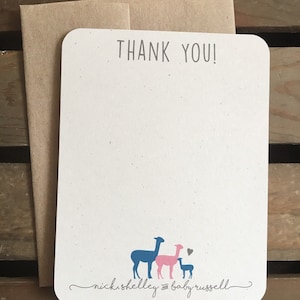 Cartões de agradecimento para chá de bebê Lhama - Personalizado - PERSONALIZADO - Da família - Reciclado - Eco - Conjunto de presente