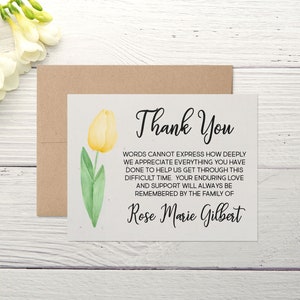 Tarjetas personalizadas de agradecimiento funerario - Tulipán amarillo - Tarjetas de notas de agradecimiento por simpatía - Eco Friendly