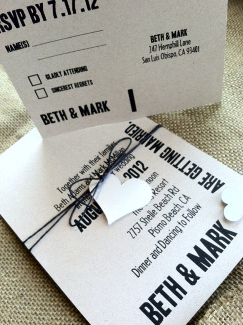 Wedding Invitations MODERN Recycled Typography Black Etsy