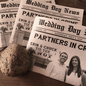 Mini JORNAL Programa de Casamento - Personalizado - Tipografia Rústica Moderna VINTAGE - Reciclado - 4 Páginas - Ecológico - Amostra - Impresso - Arquivo Digital