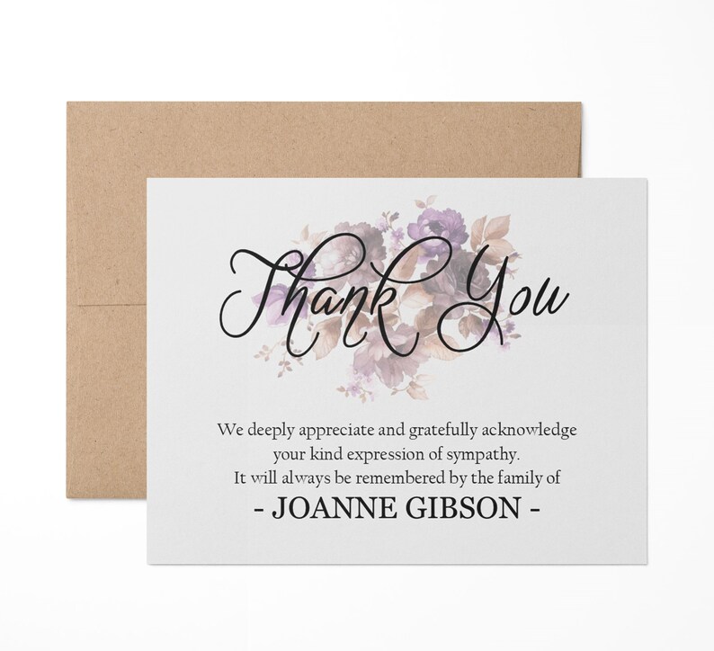 Personalized Funeral Acknowledgement Cards Purple Flowers Etsy