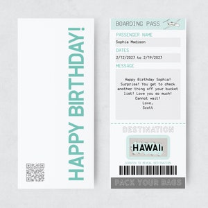Biglietto da grattare personalizzato per la carta d'imbarco - Rivelazione del viaggio a sorpresa - Compleanno - Occasione speciale - Annuncio della destinazione - Dimensione N. 10