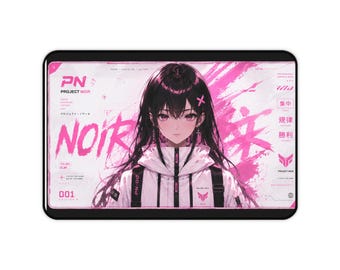 Pink Anime Girl Desk Mat | Cyberpunk Gaming Mousepad, Neoprene Workspace Art