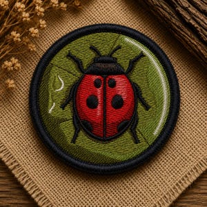 Ladybug Circle Patch Embroidery Design, Garden Insect Applique (3x3 Hoop)