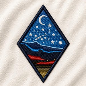 Night Sky Embroidery Design, Celestial Moon Stars Patch, Geometric Landscape File (PES DST JEF)