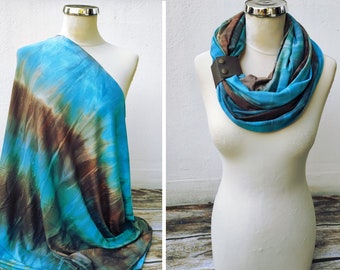 Tie dye nursing cover up, nursing infinity scarf, breastfeeding cover, boho baby shower gift, turquoise nursery shawl