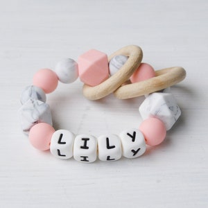 Personalized Baby Rattle: Silicone Sensory Toy, Newborn Gift
