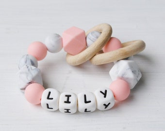Personalized Baby Rattle: Silicone Sensory Toy, Newborn Gift