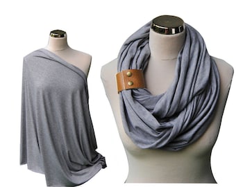 Modern nursing cover up, nursing infinity scarf, breastfeeding cover, baby shower gift, heather grey nursery shawl