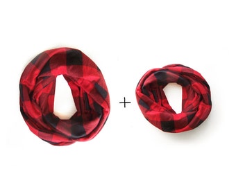 Mommy and Me Infinity Scarf, Buffalo Plaid Toddler Infinity Scarf, Mommy and Me Clothing, Red Plaid Scarf