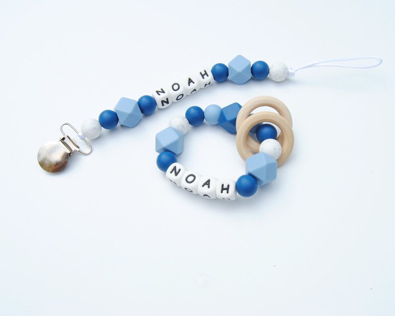 Personalized teething ring silicone teether blue custom name Etsy