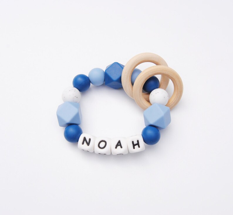 Personalized teething ring silicone teether blue custom name Etsy