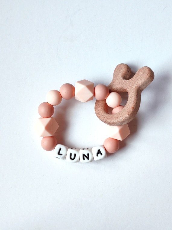 Personalized sensory toy baby name gift baby shower, custom newborn gift christening, baby first toy, keepsake rattle, bunny toy