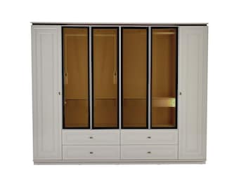 Armario moderno de 6 puertas de cristal, armario de dormitorio de lujo con cierre suave, amplio armario para ropa, elegante armario, cómoda contemporánea.