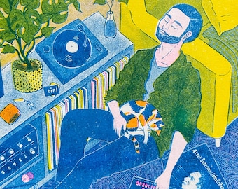 Art print "Lounging" / Riso Printed Illustration