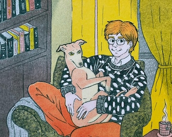 Art print "Cozy library"  / Riso Printed Illustration