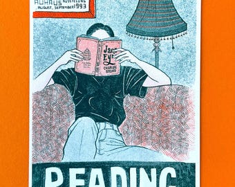 Art print "Reading" / Riso Printed Illustration / A6