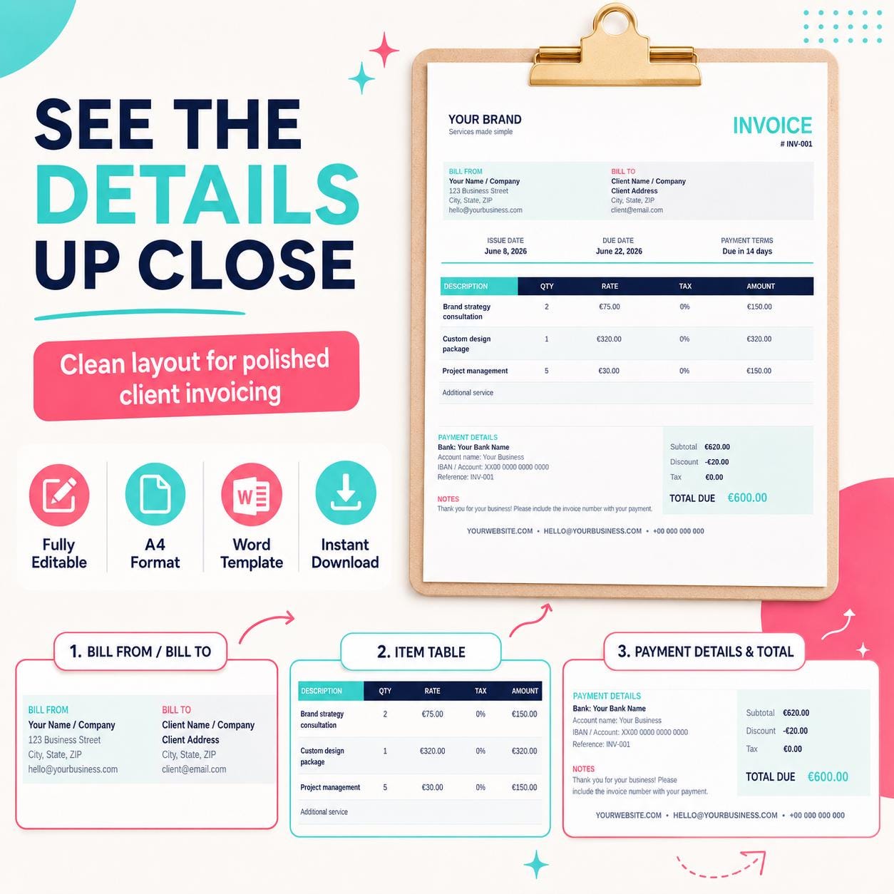 Editable Invoice Template | Editable Microsoft Word (coastal Clean ...