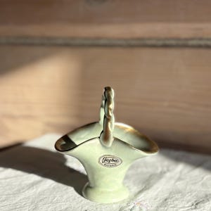 Vintage Jasba Keramik Mint Green Basket Vase, 1950s West Germany Pottery Handled Posy Bowl with Gold Trim, Mid Century Modern Easter Decor