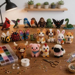 Kit de manualidades de animales con cuentas en 3D, set para hacer adornos de mini criaturas con cuentas, suministros para manualidades con cuentas de insectos y mascotas adorables