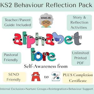 Può includere: Un pacchetto di riflessione sul comportamento KS2 con il testo Alphabet Lore, Mama Mu, Teacher/Parent Guide Included, Story & Reflection Activities, Pastoral Friendly, Unlimited Printed PDF, SEND Friendly, A to Z e PLUS Completion Certificate.