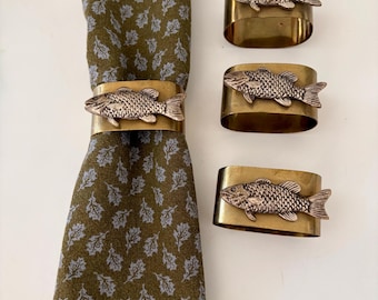 Brass and Silver fish motif napkin rings, set of 4
