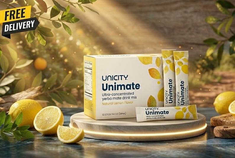 Unicity Unimate Yerba Mate Drink Mix, Natural Energy & Wellness Support, Lemon Flavor Packets image 2