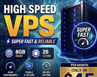Hochgeschwindigkeits-VPS-Gastsystem | 8GB Arbeitsspeicher, 26-Kern-CPU, Windows/Linux, Instant Einrichtung