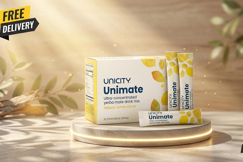 Unicity Unimate Yerba Mate Drink Mix, Natural Energy & Wellness Support, Lemon Flavor Packets image 1