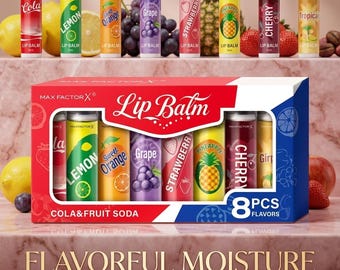 8PCS Soda-Inspired Lip Balm Set, Long-Lasting Moisture and Anti-Chapping, 8 Scents, Ideal for Daily Use & Holiday Gift Giving
