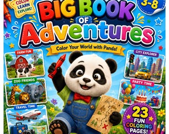 Leuke kleurplaten van Popo Pand Adventure: 23 leuke kleurplaten voor kinderen met dieren, een boerderij, een dierentuin, reis- en feestactiviteiten. Printbaar.