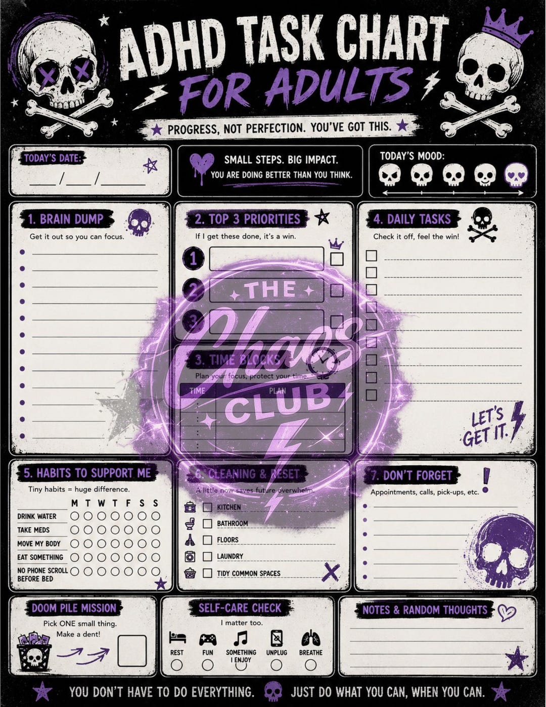 ADHD Task Chart for Adults | Neurodivergent Daily Planner | Executive ...