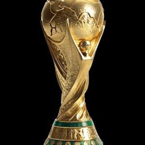 Peut inclure: Un trophée doré doté d'une partie supérieure sphérique avec un motif de carte texturé, soutenu par une base torsadée et texturée. La base comprend une bande verte avec des accents circulaires et des détails gravés sur fond noir.