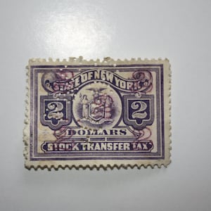 Vintage, Antique State of New York Stock Transfer Stamp Circa 1930s, Purple , Great Collectible, Paper Ephemera, Craft Supply, Scrap Booking