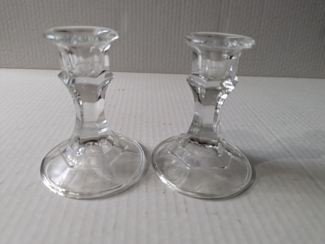 Vintage Set of 2 Candlestick Holders, Made of Glass, No Chips - Etsy
